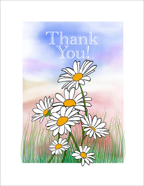 R816 White Daisies Thank You - Notecards